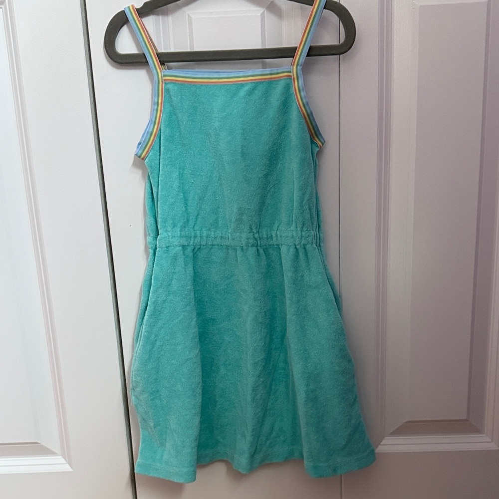 Hanna Andersson Aqua Terry Sundress with Rainbow-Strap Trim